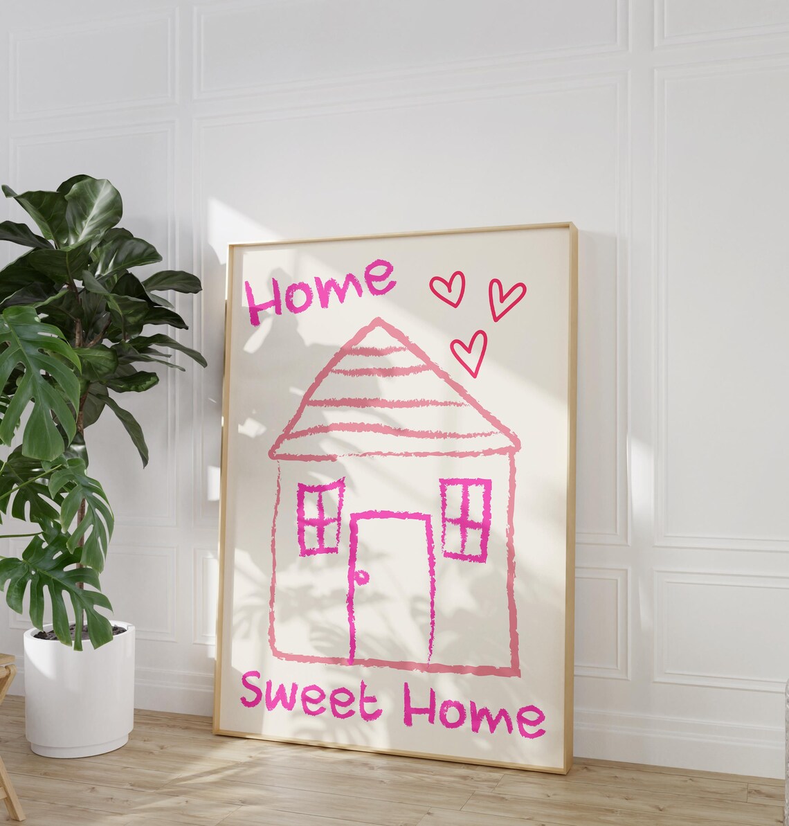 Home Sweet Home Pink Hand Drawn House Wall Art Cute Feminine Print - Image 2