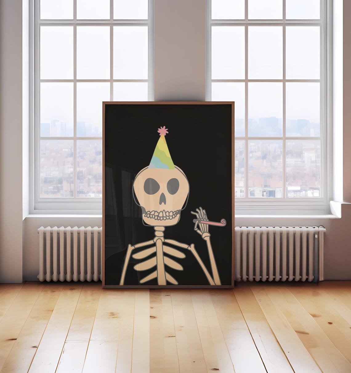 Birthday Skeleton Party Hat Black Cute Fun Halloween Wall Poster - Image 3