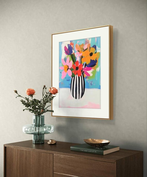 Floral Abstract Art Print Colorful Living Room Wall Decor