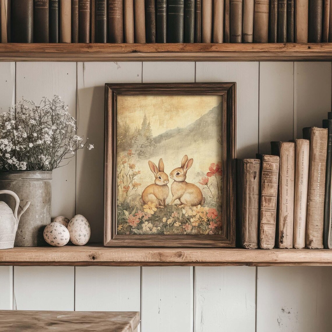 Two Rabbits Vintage Sepia Art Print, Easter Decor - Image 3