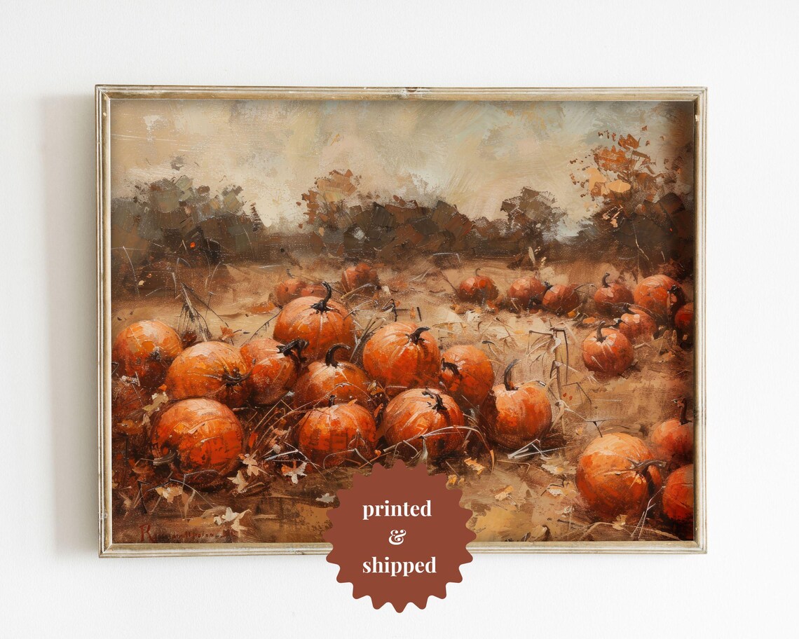 Pumpkin Patch Vintage Style Painting, Fall Decor