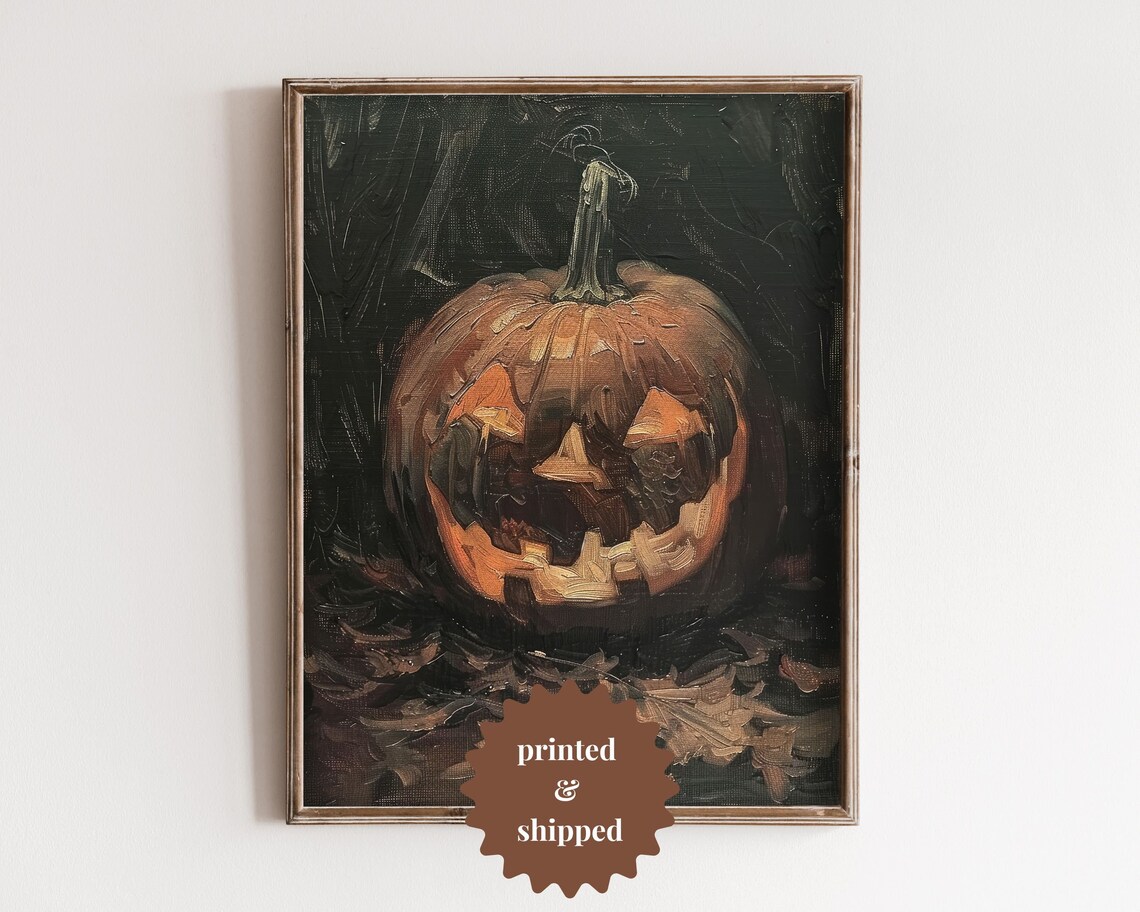 Jack O Lantern Vintage Style Painting, Halloween Art