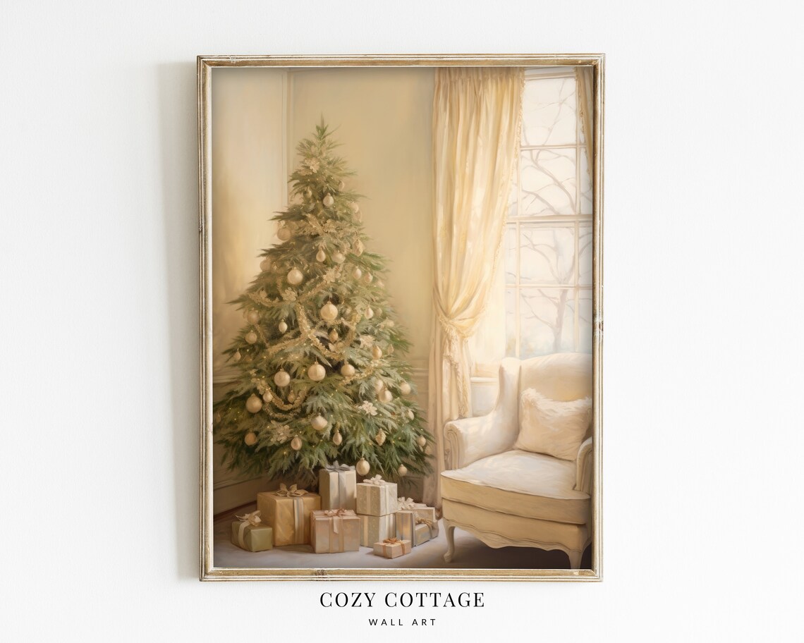 Cozy Christmas Tree, Vintage Style Painting - Image 2