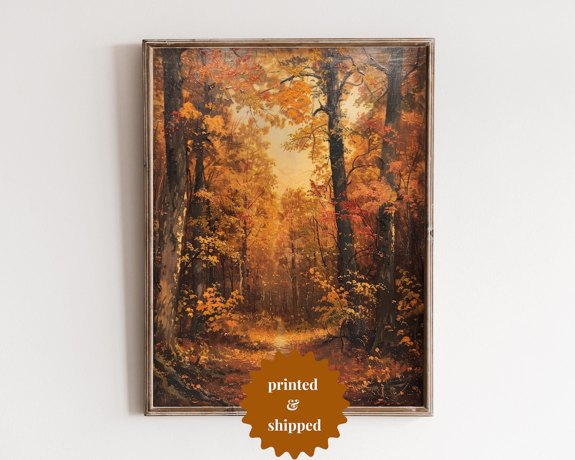Autumn Forest Vintage Style Painting, Fall Decor Art Print