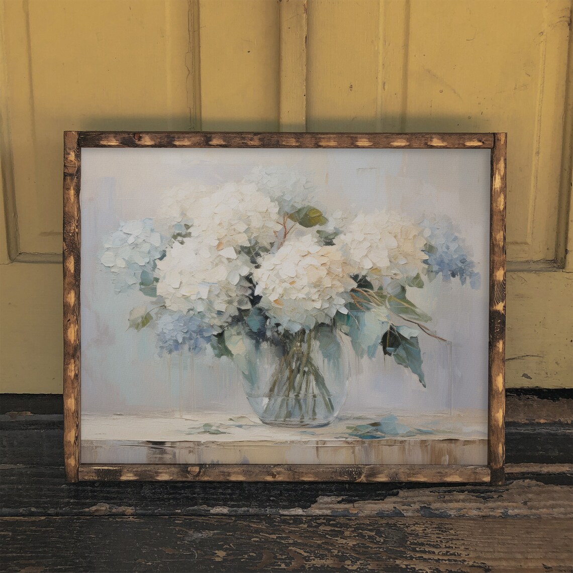 Hydrangea Flowers in Glass Vase, Vintage Style Painting - Image 2