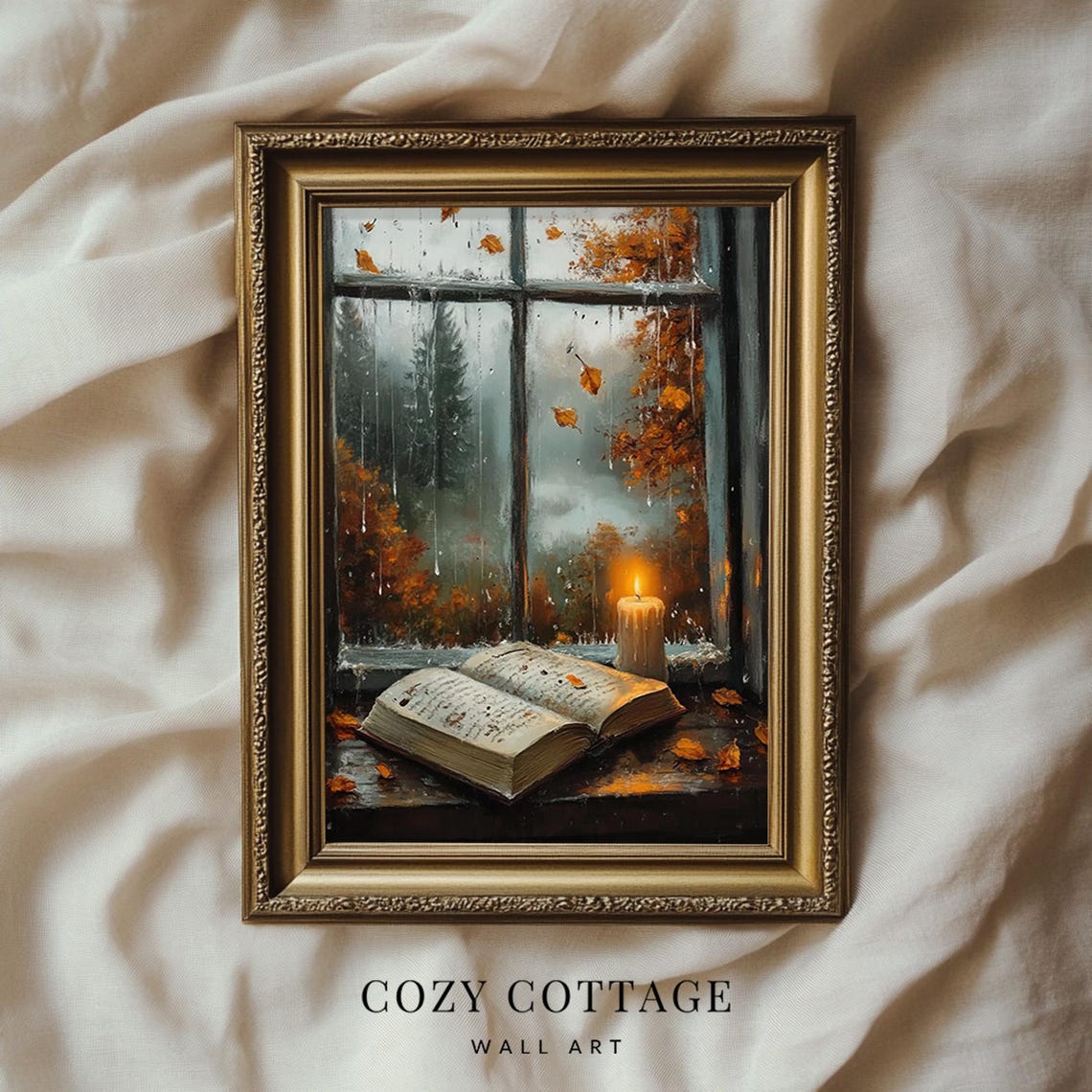Rainy Autumn Day Cozy Cottagecore Vintage Style Art Print