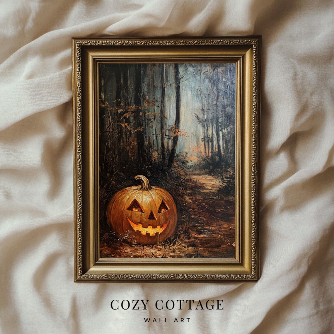 Jack O Lantern Pumpkin, Vintage Style Halloween Art Print