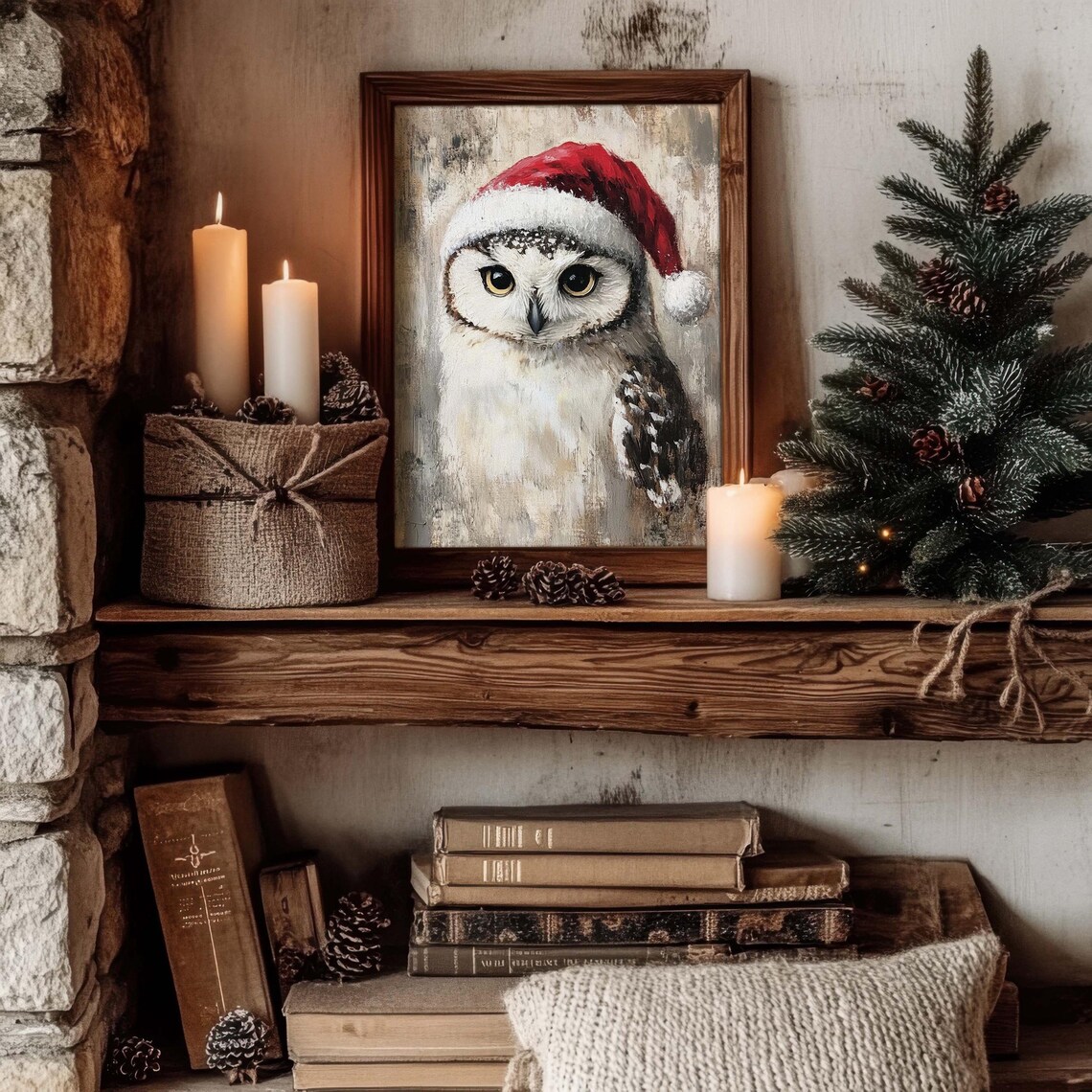 Christmas Snow Owl, Vintage Style Holiday Decor - Image 3
