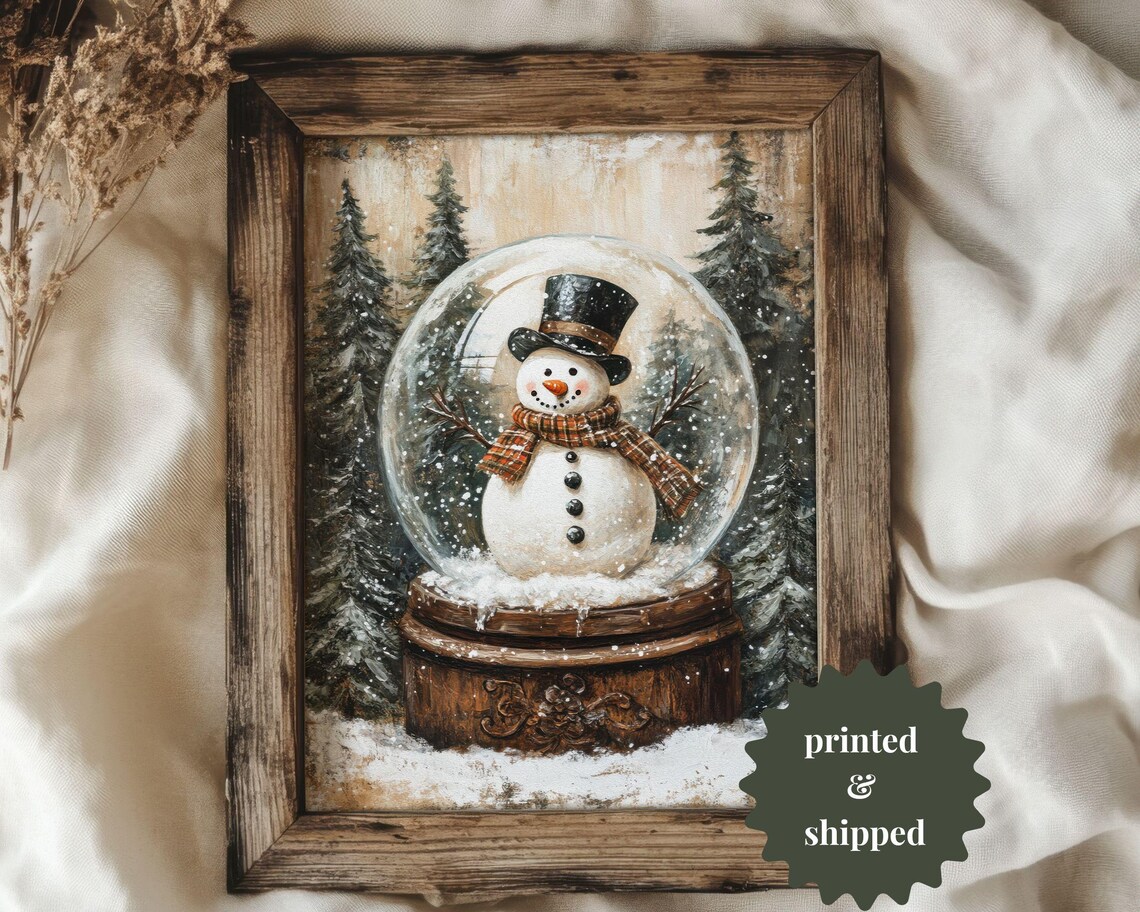 Rustic Snowman Print, Cozy Cottage Holiday Decor