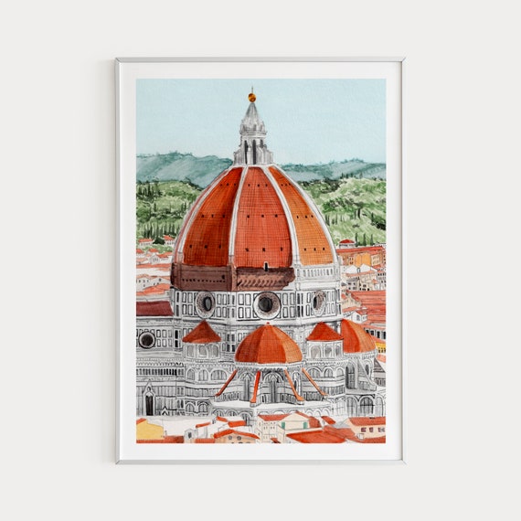 Duomo Di Firenze Watercolor Travel Poster, Florence
