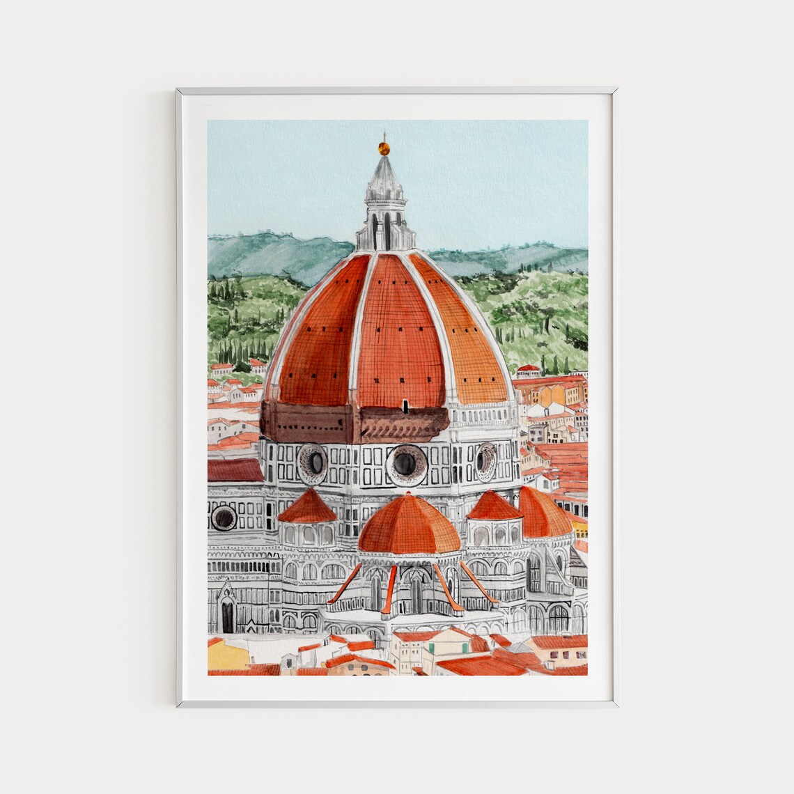 Duomo Di Firenze Watercolor Travel Poster, Florence