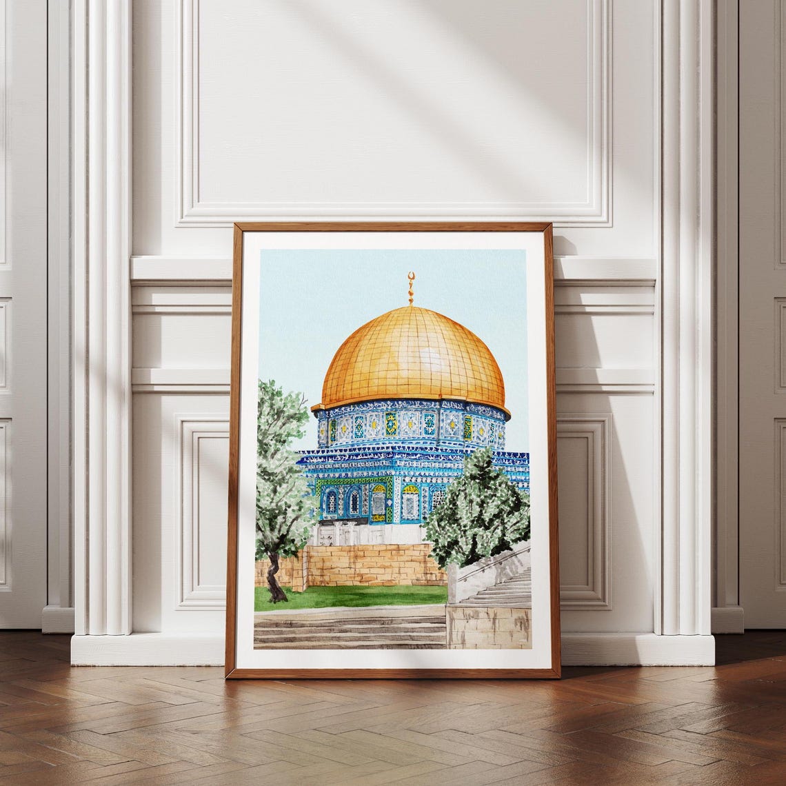 Jerusalem Golden Dome Mosque Watercolor Blue Tile Shrine Poster - Image 3