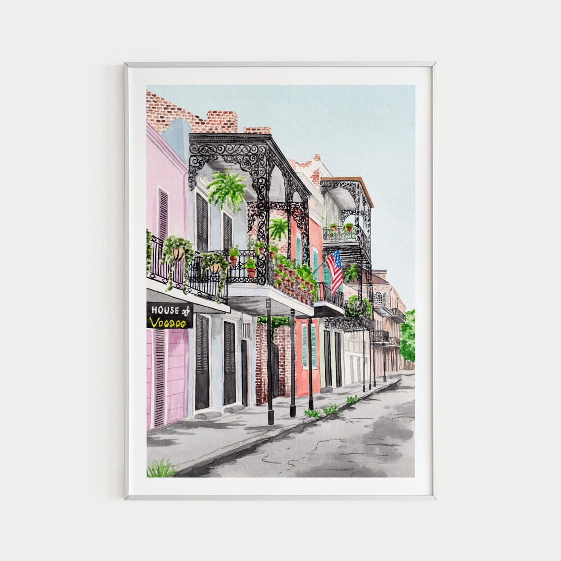 New Orleans Watercolor Travel Poster, French Quarter