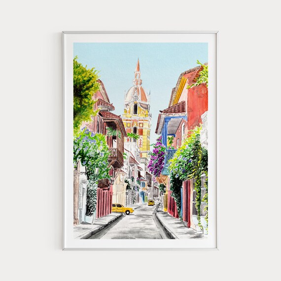 Cartagena, Colombia Watercolor Cityscape Art Print