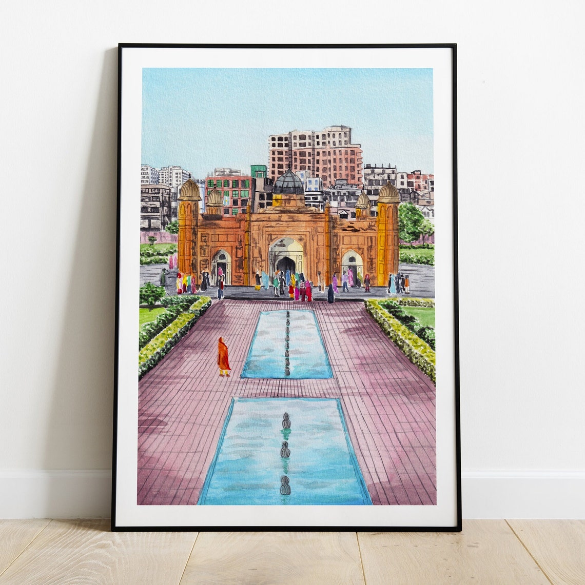 Lalbagh Fort Dhaka Bangladesh Gateway Pools Watercolor Poster - Image 2