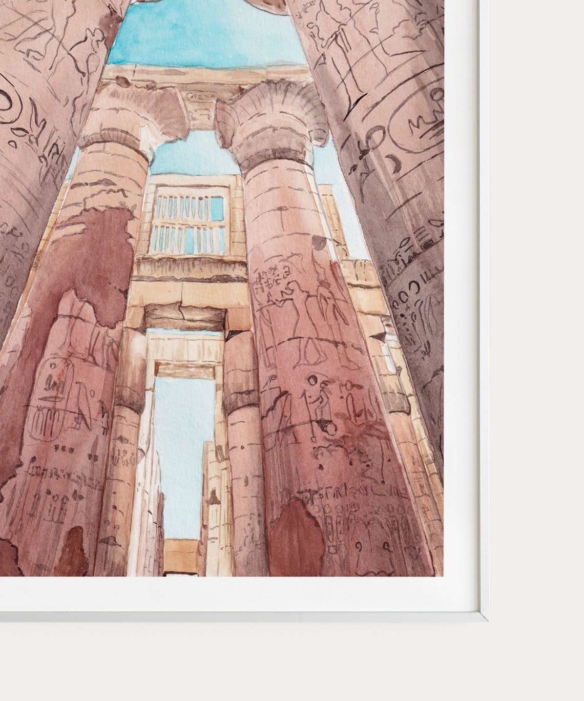 Karnak Temple Hieroglyph Columns Egypt Watercolor Travel Poster - Image 3