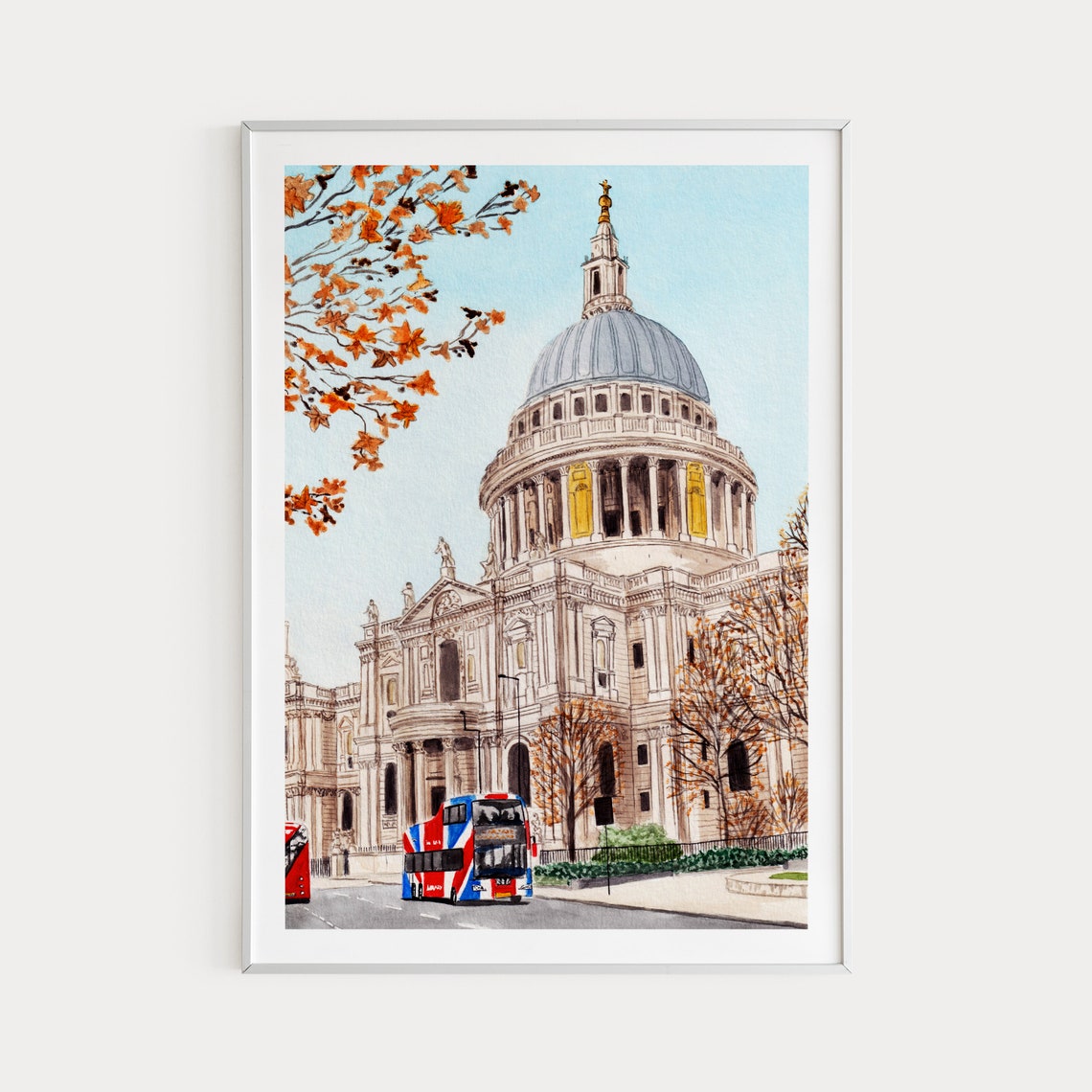 St Paul's Cathedral London Autumn Watercolor Cityscape Poster