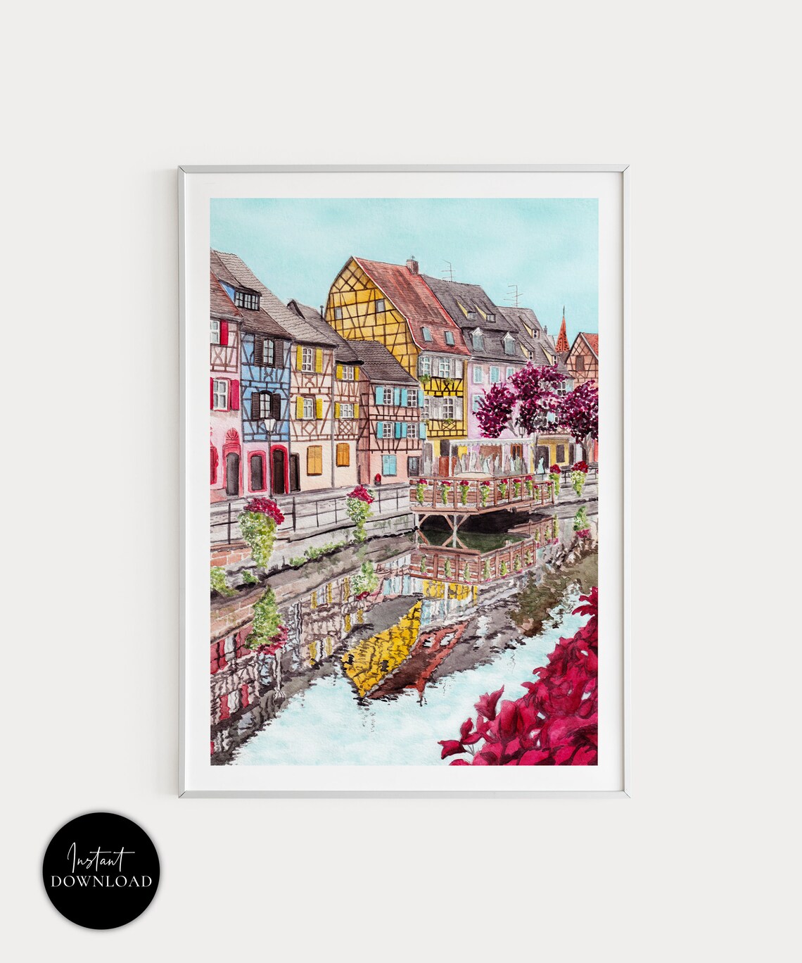 Colmar Watercolor Travel Poster, France Cityscape