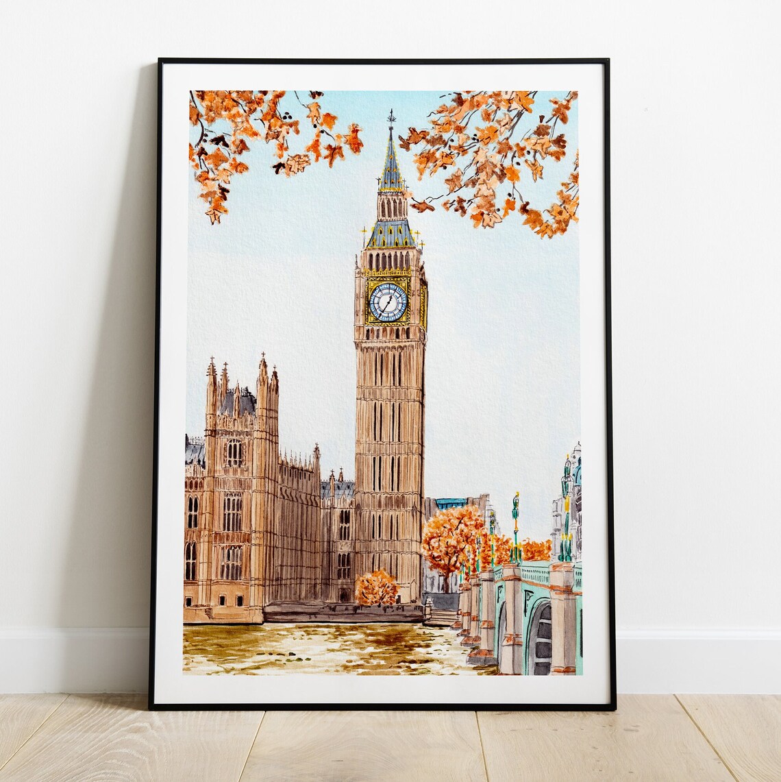 Big Ben London Watercolor Travel Poster Print