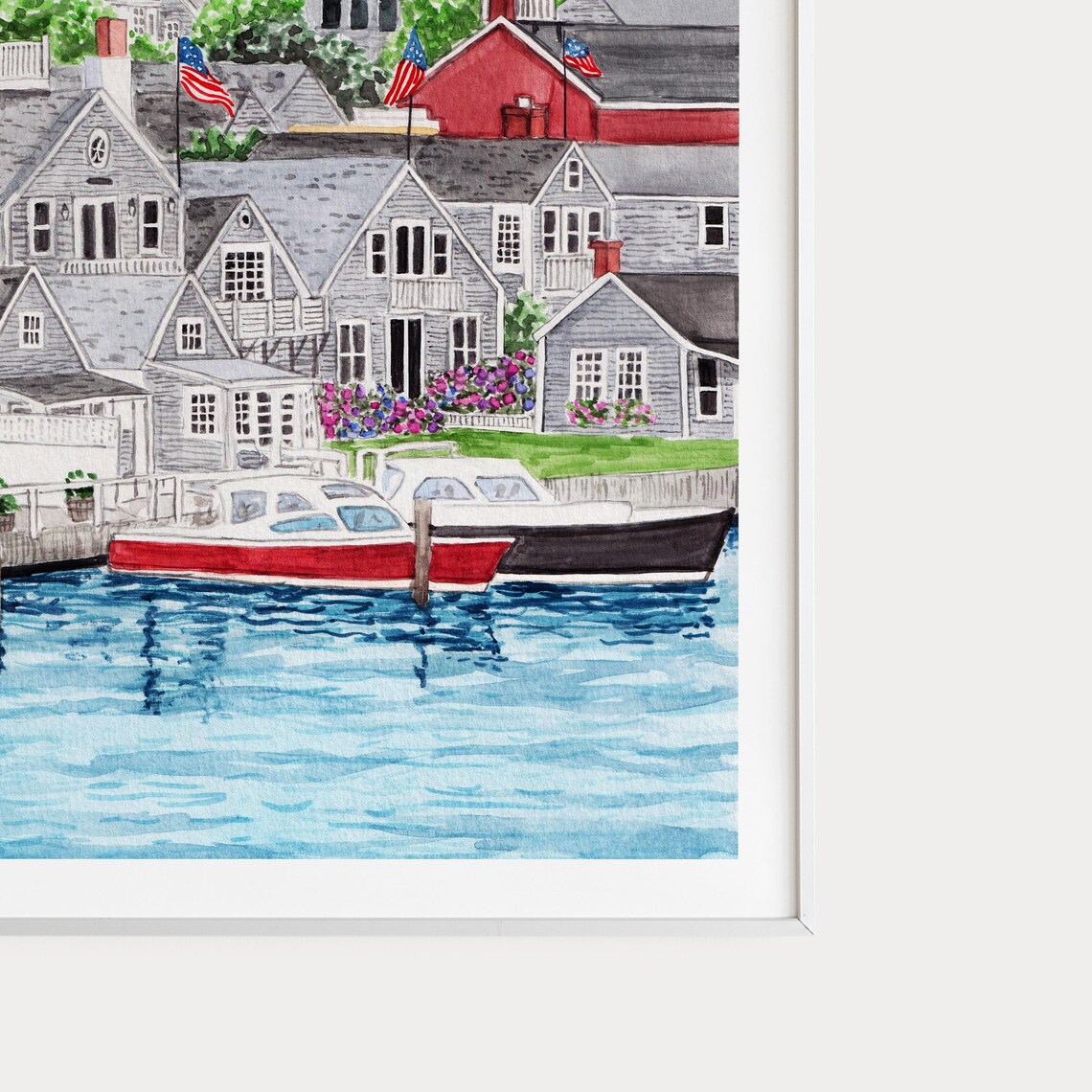 Nantucket Harbor Boats Historic Waterfront Church Village Poster - Image 2