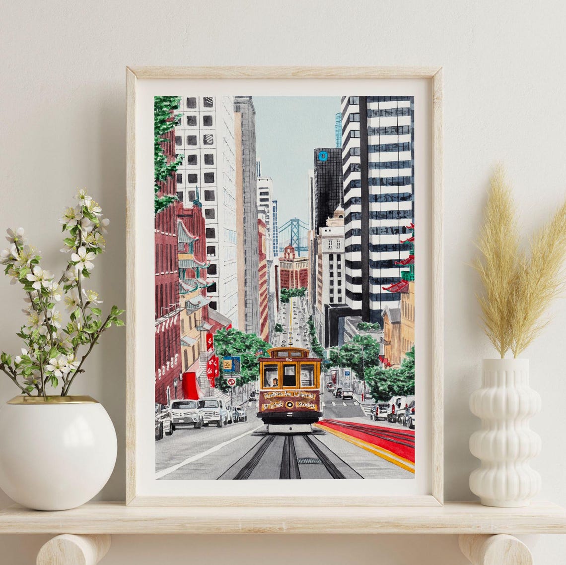 San Francisco Cable Car Chinatown Street Watercolor California Poster - Image 3
