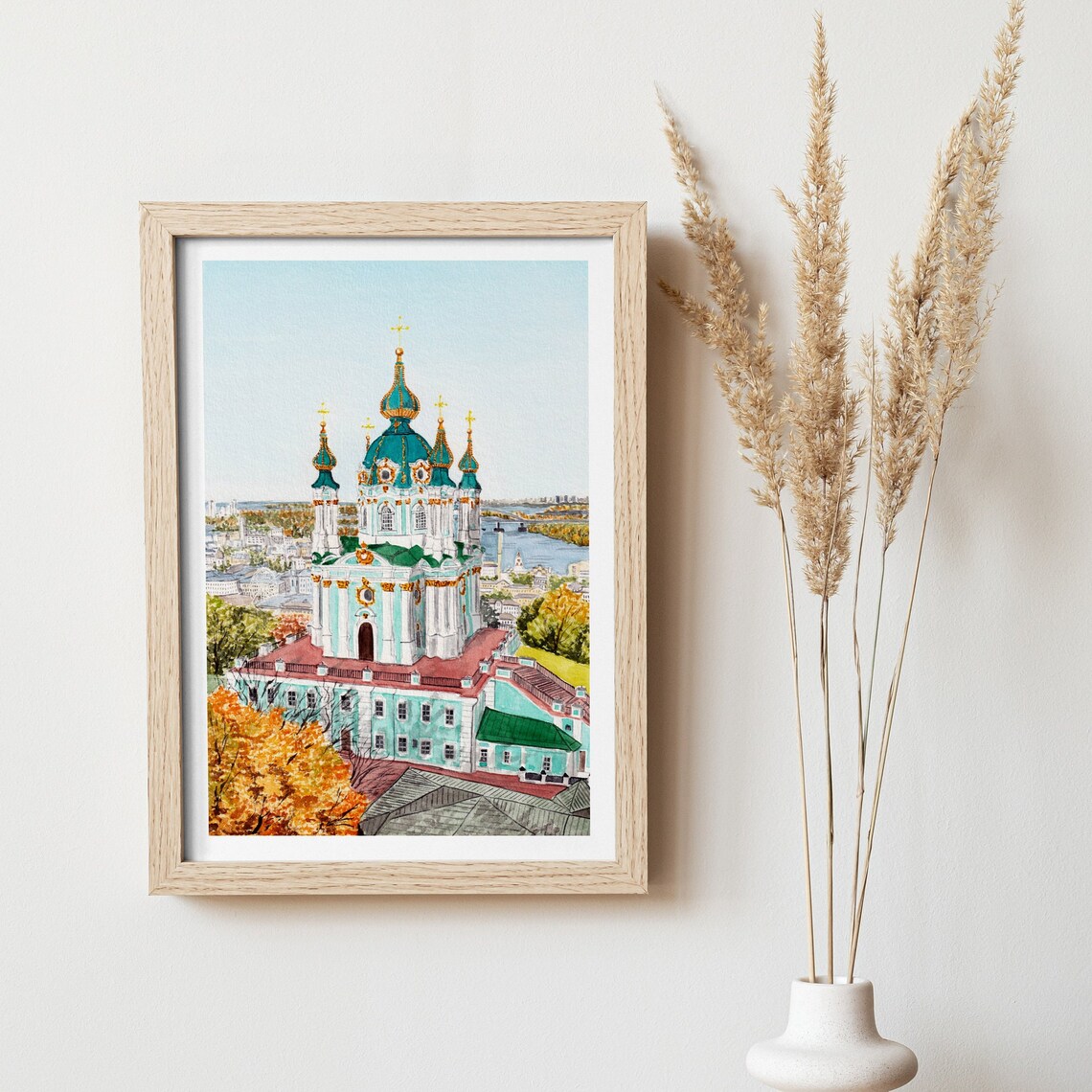 Kiev Watercolor Cityscape, Saint Andrews Church Art Print - Image 2