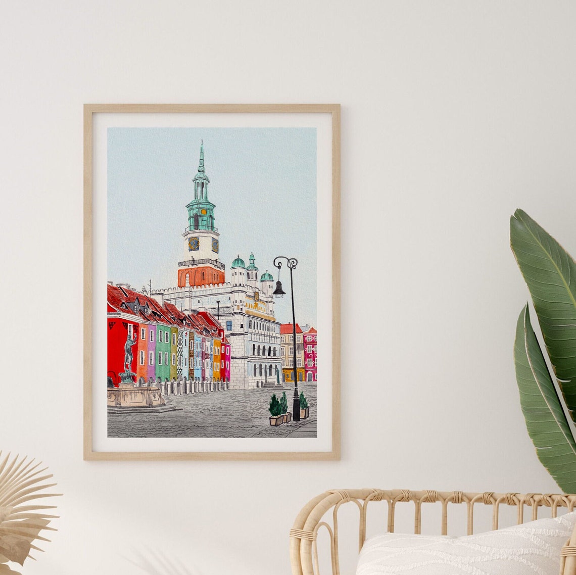 Poznan Old Market Square With Town Hall Spire Watercolor Poster - Image 3