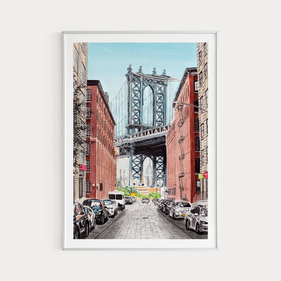Manhattan Bridge, New York Watercolor Travel Poster