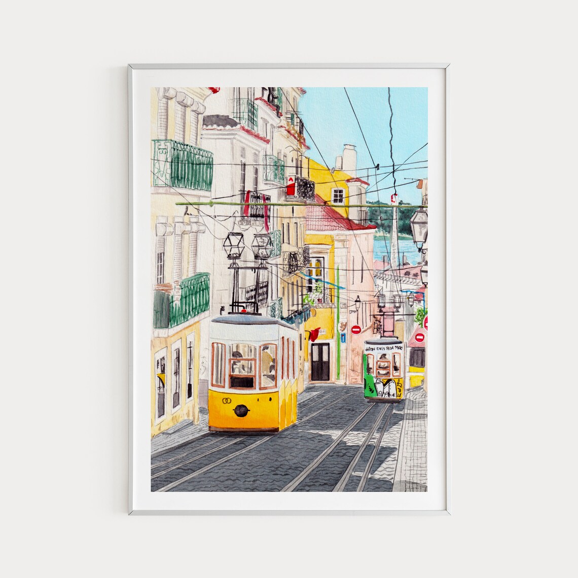 Lisbon Cityscape Travel Poster, Portugal Wall Art