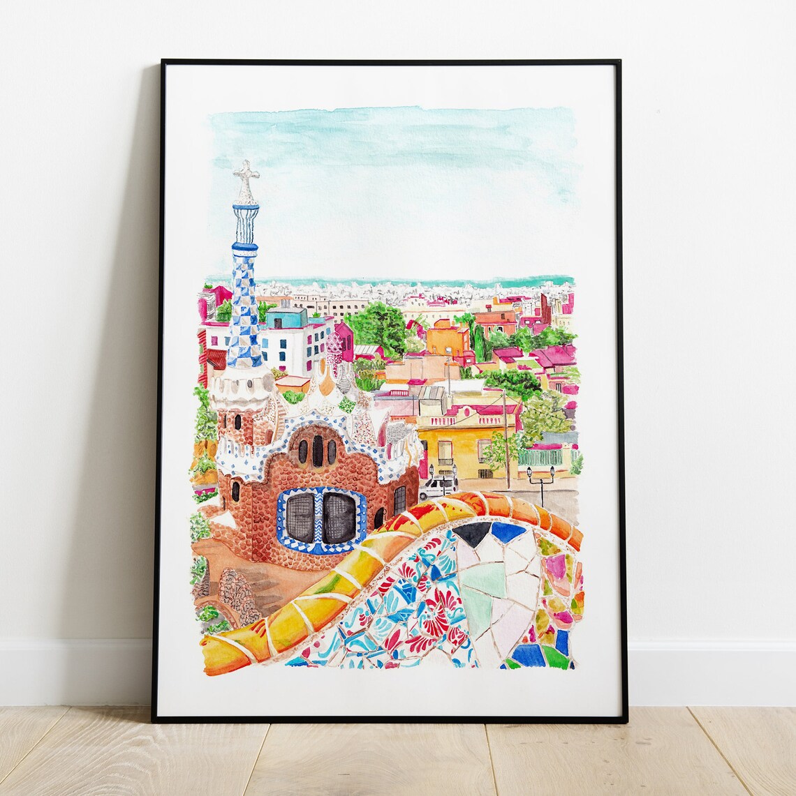 Barcelona Park Guell Travel Poster, Spain Wall Art - Image 2