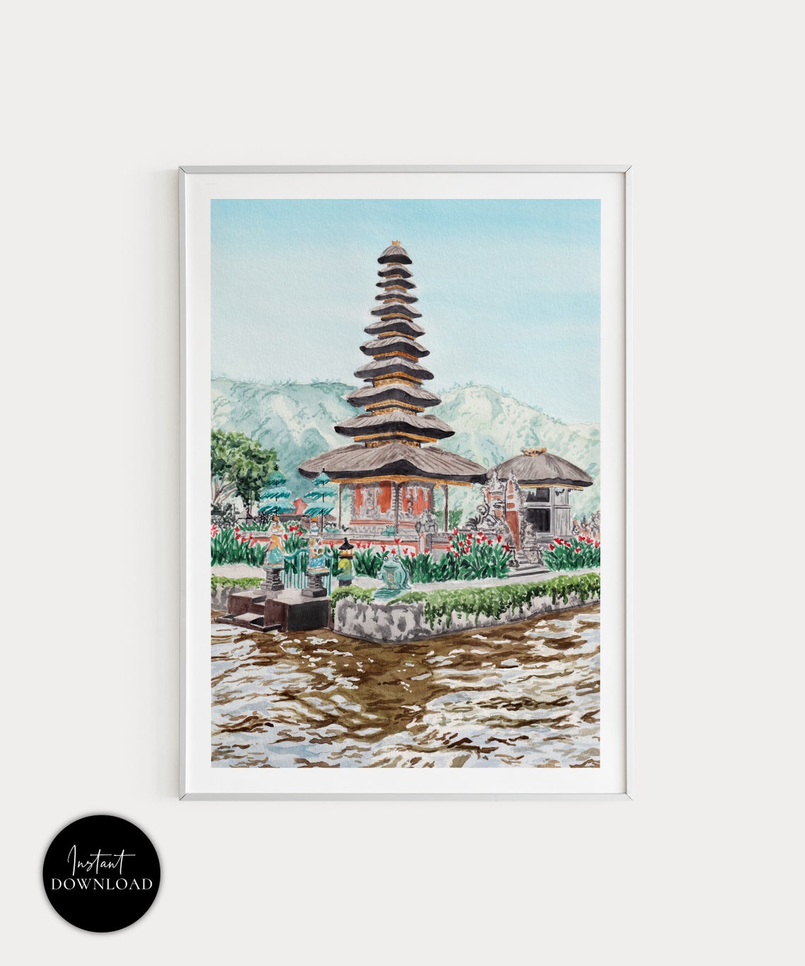 Bali Ulun Danu Beratan Temple Lake Multi Tiered Pagoda Poster