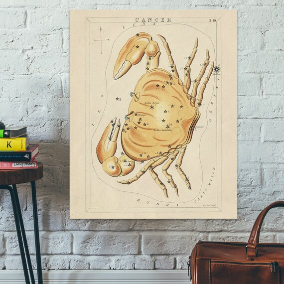 Cancer Antique Constellation Star Chart Sidney Hall Zodiac Crab Poster