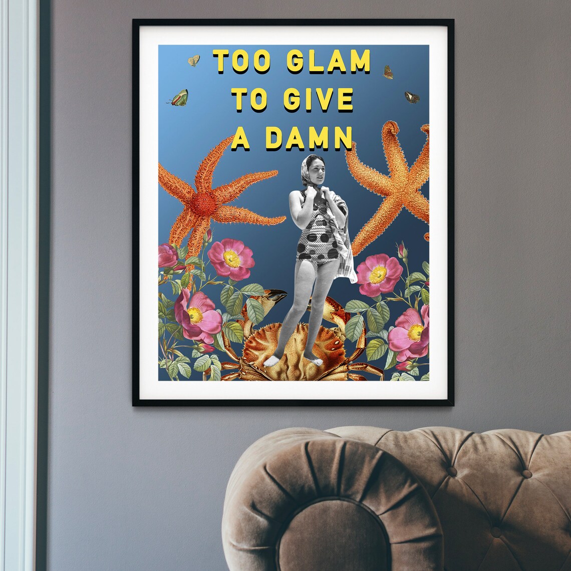 Too Glam To Give A Damn Retro Collage Vintage Swimsuit Poster