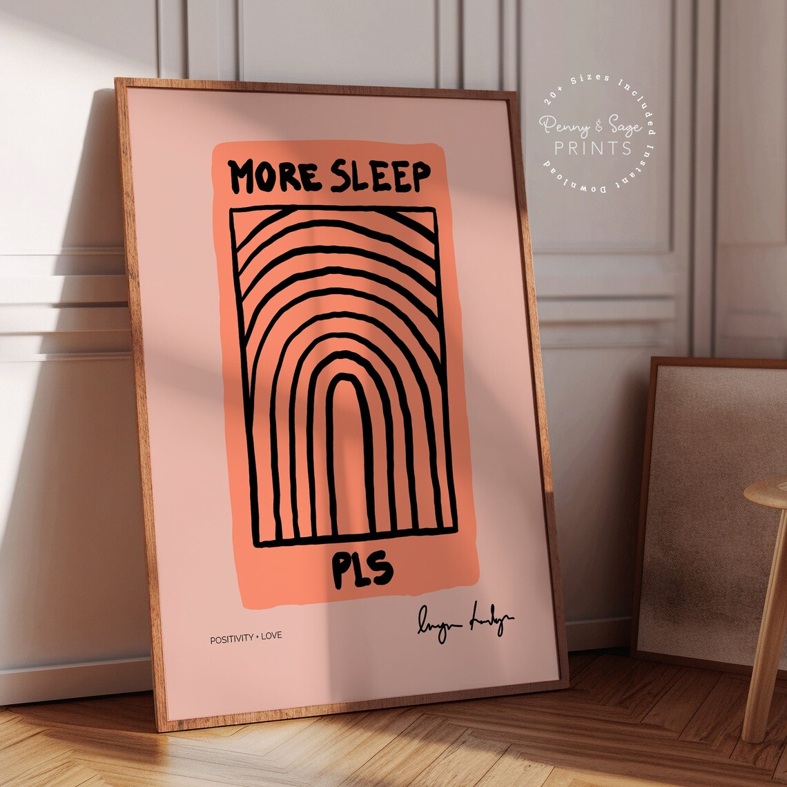 More Sleep Pls Funny Quote Pink Rainbow Arch Bedroom Decor Poster