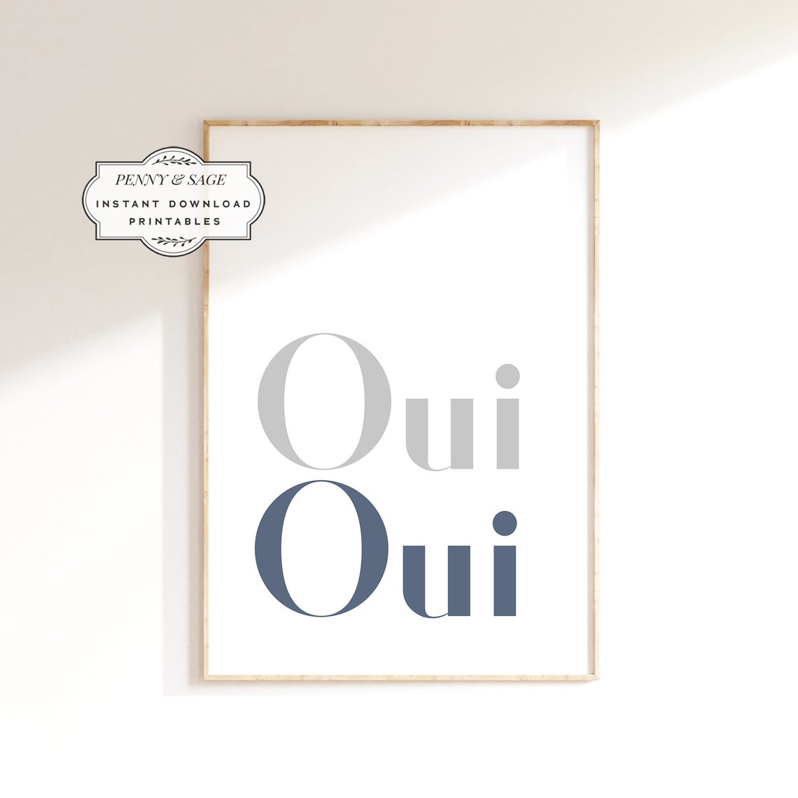 Oui Oui French Quote Poster Grey Navy Minimalist Typography Decor