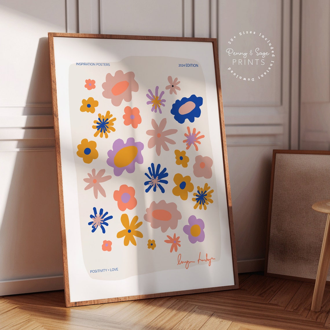 Retro Colorful Abstract Flowers 2024 Edition Danish Pastel Poster - Image 2