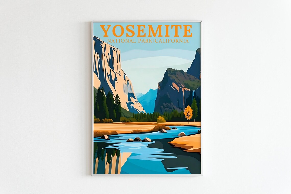 Yosemite National Park Poster Granite Cliffs River California Retro - Image 5