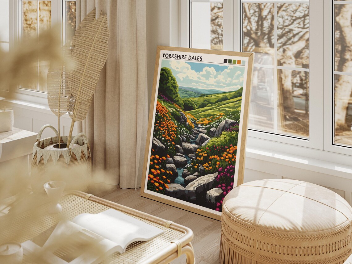 Yorkshire Dales Travel Poster Spring Wildflower Hills Retro England - Image 4