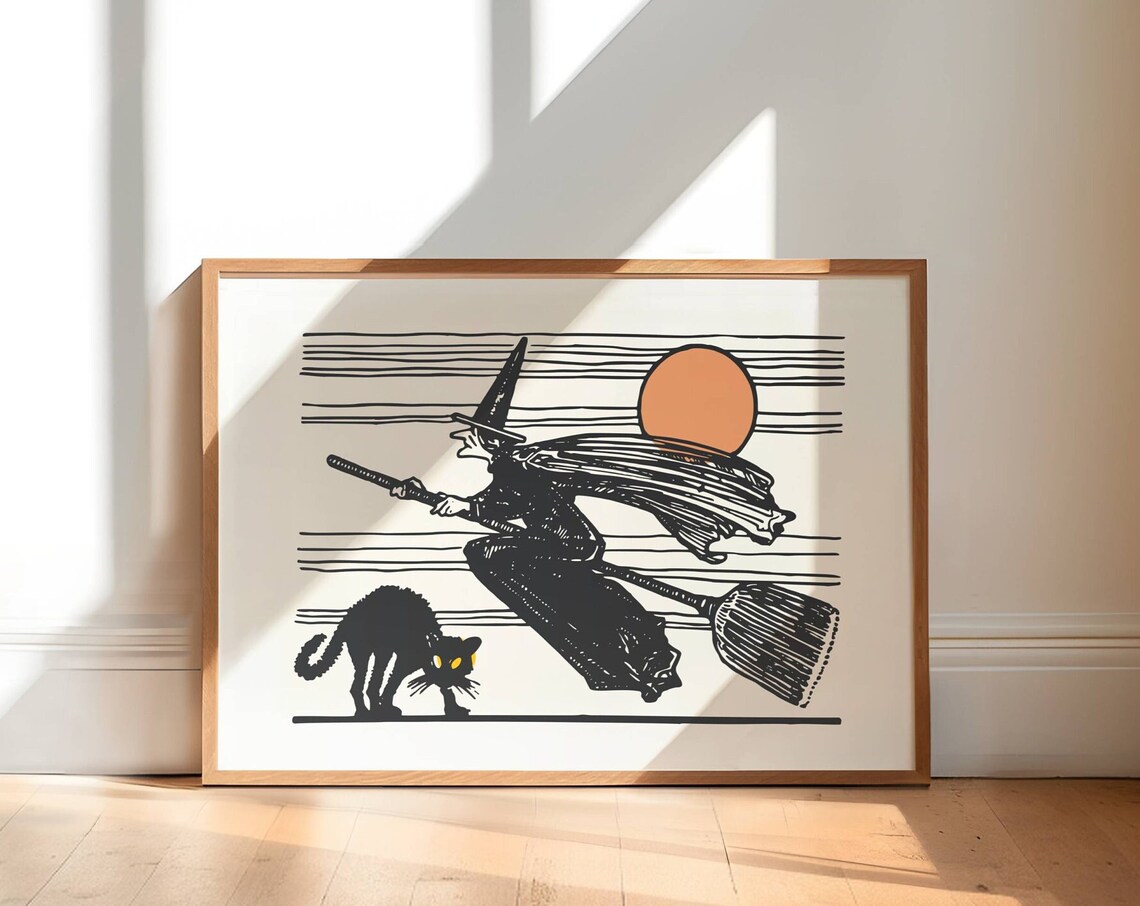 Vintage Flying Witch Halloween Art Print