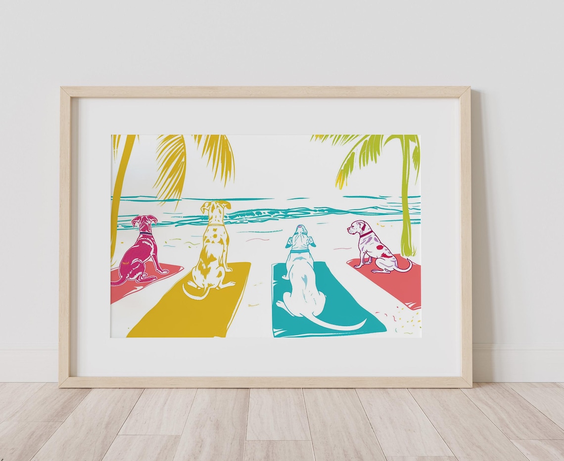 Delightful Dog Art, Comical Yoga Canine Painting