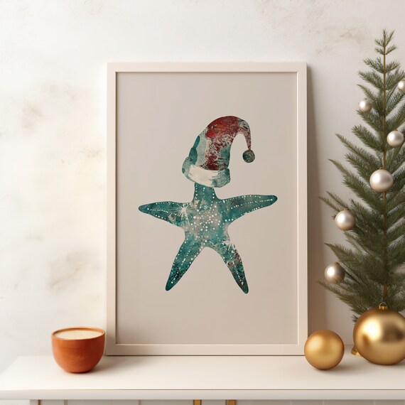 Sea Life Christmas Starfish Festive Wall Art Print