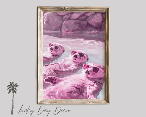 Sea Otter Swagger In Shades Humorous Pool Days Life Powder Bathroom Whimsical Ocean Otters Animal Lovers Gift Mono Pink Photo