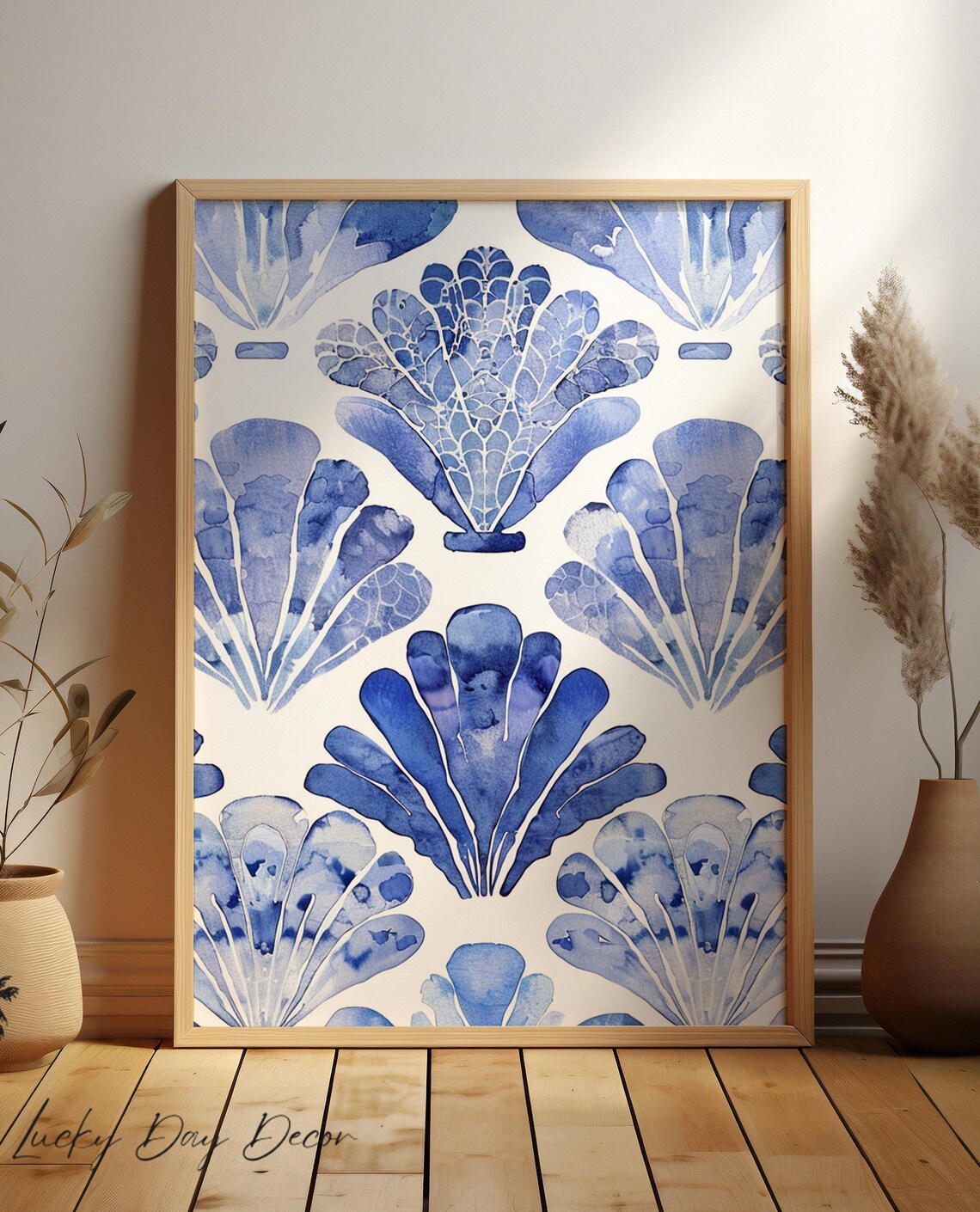 Coastal Shell Print, Blue Watercolor Beach Art