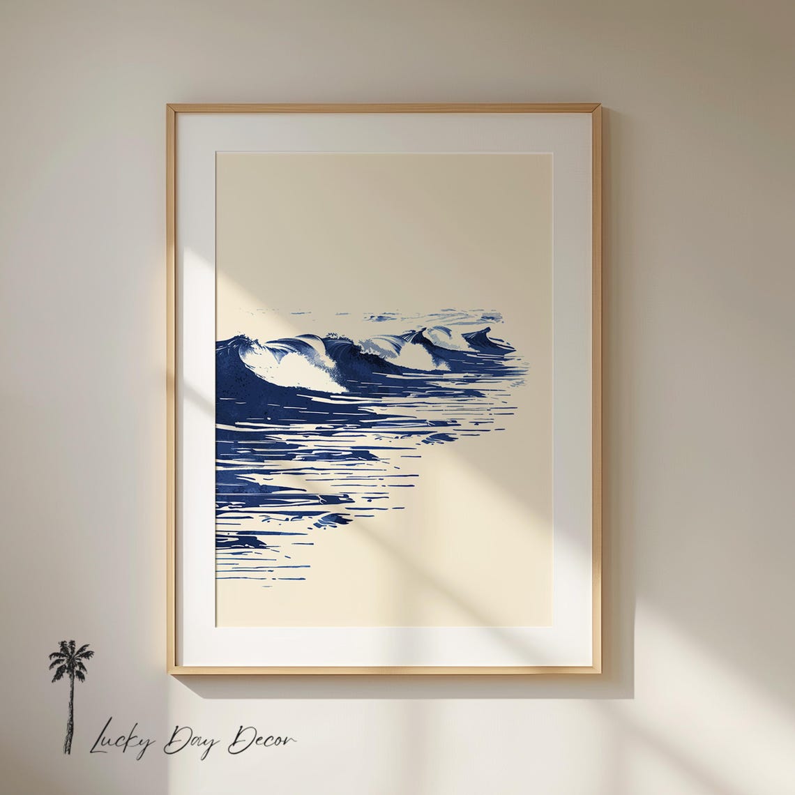 Minimalist Ocean Wave Navy Ink Serene Coastal Beach Wall Art