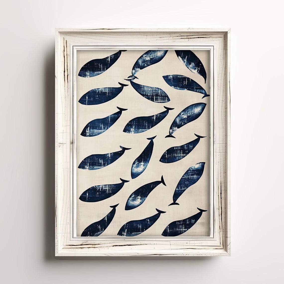 Whale School Navy Blue Rustic Vintage Coastal Pattern Art Print