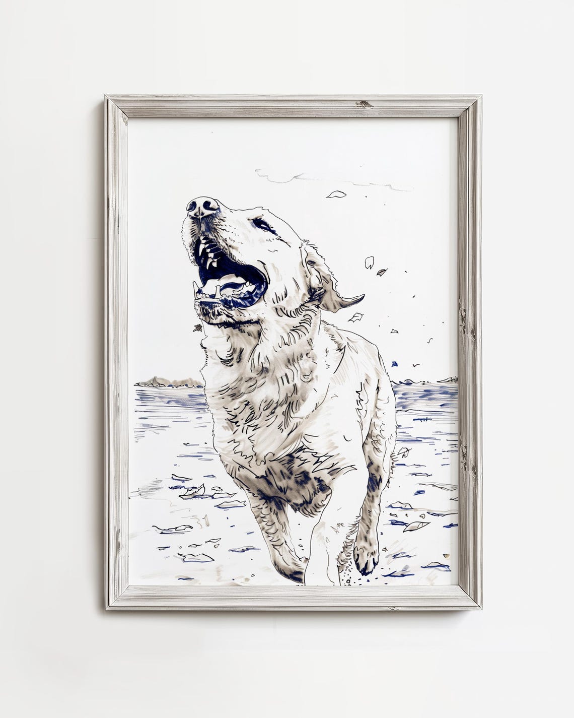 Golden Retriever Puppy Fall Leaves Lake Sketch Poster Dog Lovers