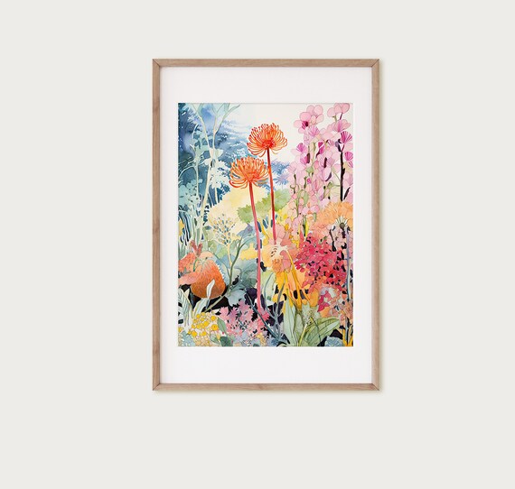 Torch Lily Garden Watercolor Orange Pink Summer Bloom Art Poster