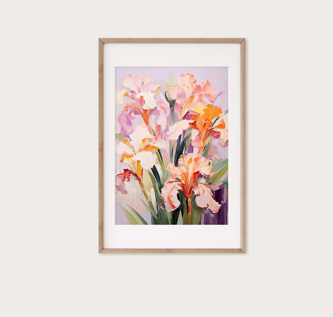 Pink Iris Flowers Expressionist Oil Painting Floral Still Life Poster