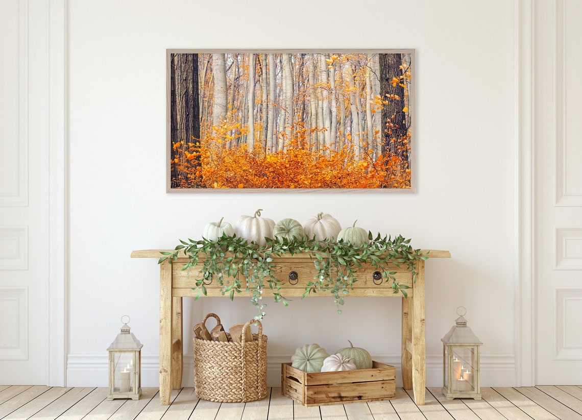 Golden Fall Forest Tall Trees Autumn Foliage Frame TV Display Wall Art