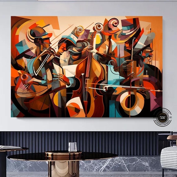 Abstract Art Colorful Picasso Jazz Canvas Wall Tablo Style Music Decor